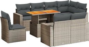 vidaXL Set canapele de grădină, 9 piese, cu perne, gri, poliratan