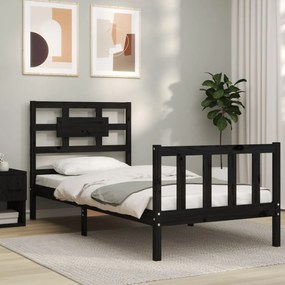 3192525 vidaXL Cadru de pat cu tăblie single, negru, lemn masiv