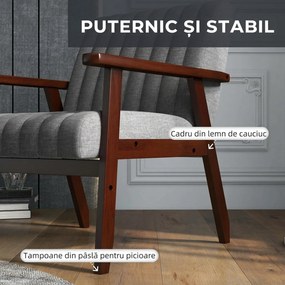 HOMCOM Fotoliu Tip Scaun din Material, Fotoliu Capitonat pentru Dormitor, Sufragerie, cu Picioare din Lemn, 64x74,5x75,5 cm, Gri | Aosom Romania
