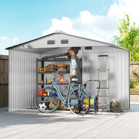 Outsunny Șopron de Grădină Exterior 4,9 m² 277x195x192 cm cu Ușă Culisantă Ventilație și Kit de Fundație Gri | Aosom Romania