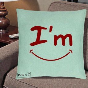 Perna Decorativa I'm Happy Smile, 40x40 cm, Verde Menta, Husa Detasabila, Perna Inclusa, BEKZ®