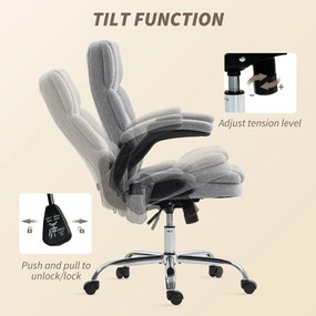 HOMCOM Scaun de Birou Masaj Vibrant cu 4 Puncte, Funcție de Balans și Încălzire, Scaun de Birou în Țesătură de In cu Brațe Pliabile, Înălțime Reglabilă, Gri | Aosom Romania