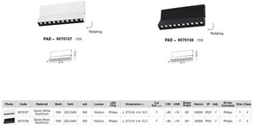 Spot LED aplicat ajustabil PAD 15W negru