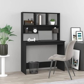 vidaXL Birou cu rafturi, negru, 102x45x148 cm, lemn compozit