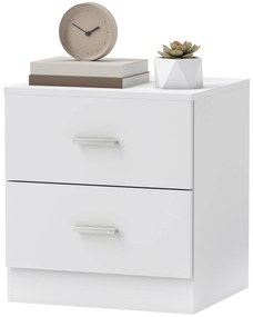 HOMCOM Masa de noapte cu 2 sertare mâner din aliaj de aluminiu stil contemporan 45 x 39,5 x 49 cm alb | Aosom Romania