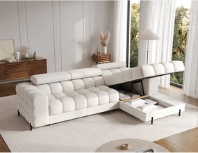 Colțar crem extensibil/cu spațiu de depozitare cu tapițerie din țesătură bouclé (cu colț pe partea dreaptă/cu șezlong) Felro – ELTAP