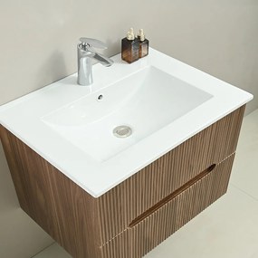 Mască de baie Trent 80 cu chiuvetă ceramică, 2 sertare, stejar apus de soare