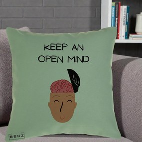 Perna Decorativa Keep An Open Mind, 40x40 cm, Verde, Husa Detasabila, Perna Inclusa, BEKZ®