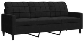 4007639 vidaXL Canapea cu 3 locuri, Negru, 180 cm, catifea