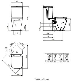 Rezervor vas wc Ideal Standard i.Life S alb lucios cu alimentare inferioara, varianta de colt