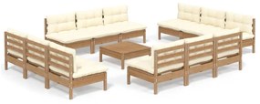 3096055 vidaXL Set mobilier grădină cu perne, 13 piese, crem, lemn de pin