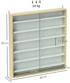 HOMCOM Vitrină pentru colecții vitrină de perete 80 x 9,5 x 83 cm 6 rafturi reglabile pe înălțime 2 uși glisante din sticlă | Aosom Romania