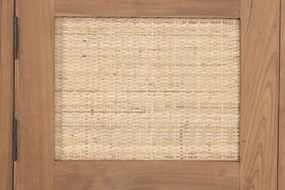 Comodă TV din lemn de tec reciclat, natur, 2 uși cu panouri din ratan împletit și nișe deschise cu raft central, 50 x 140 x 45 cm, „Dijon”