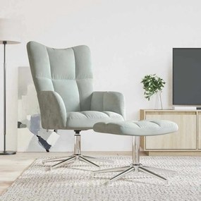 vidaXL Scaun de relaxare cu taburet, gri deschis, catifea