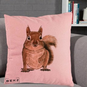 Perna Decorativa Veverita Acuarela, 40x40 cm, Roz, Husa Detasabila, Perna Inclusa, BEKZ®