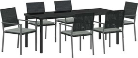 vidaXL Set de masă pentru grădină 7 pcs Negru și Gri Deschis Ratan PE
