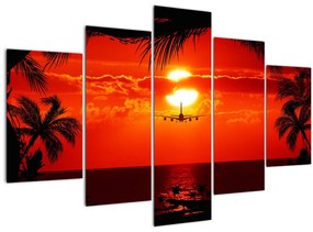 Tablou - apus de soare cu avion (150x105 cm)