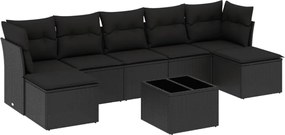 vidaXL Set mobilier de grădină cu perne, 8 piese, negru, poliratan