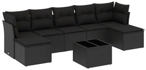 3218035 vidaXL Set mobilier de grădină cu perne, 8 piese, negru, poliratan