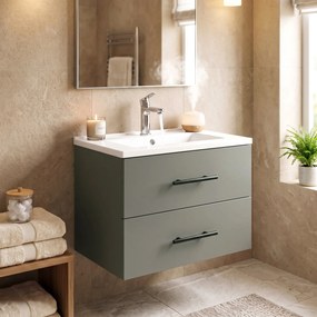 HOMCOM Dulap pentru Baie cu Lavoar din Ceramică, 2 Sertare, 61 x 40 x 48 cm, Verde | Aosom Romania
