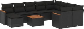 vidaXL Set canapele de grădină cu perne, 11 piese, negru, poliratan