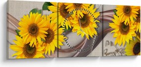 Tablou - Flori strălucitoare de floare soarelui (cu ceas) (90x30 cm)