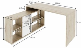 Birou pe colt , 135x135 cm , 5 culori la alegere , Bortis Impex stejar san remo/alb