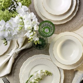 Set de veselă din porțelan, 24 piese, alb/auriu