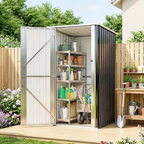 Outsunny Șopron de Grădină Exterior 0,69 m² 83x89x163 cm cu Acoperiș Înclinat Ușă cu Închizătoare Include Mănuși Gri Închis | Aosom Romania