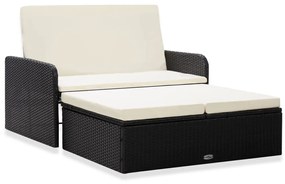 vidaXL Set mobilier de grădină cu perne, 2 piese, negru, poliratan