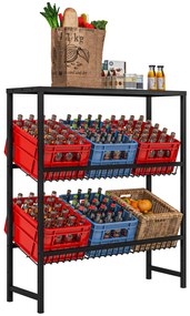 HOMCOM Raft depozitare, ajustabil în înălțime, metal stabil, design compact, capacitate de încărcare 210 kg, Negru | Aosom Romania