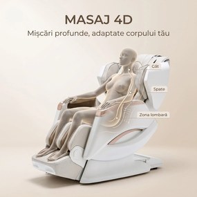 Fotoliu masaj 4D ROVO Luxury cu Zero Gravity, sina 120 cm si incalzire lombara, Bej