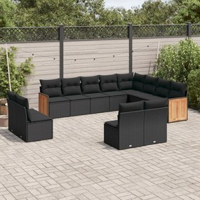 3260550 vidaXL Set canapele de grădină, 12 piese, cu perne, negru, poliratan