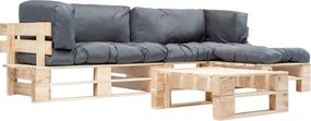 vidaXL Set mobilier de grădină paleți cu perne gri, 4 piese, lemn