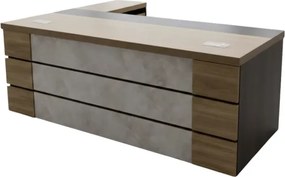 Birou managerial SMART HEATER dulap lateral mobil ,cadru melamina gri deschis cu lemn