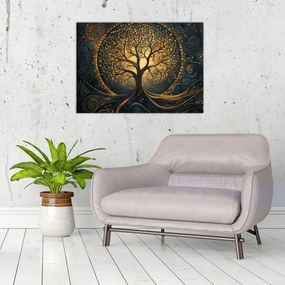 Tablou pe sticlă – Arbore cu aură aurie (70x50 cm)