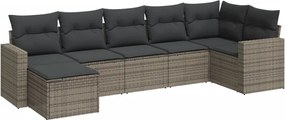 vidaXL Set canapele de grădină, 7 piese, cu perne, gri, poliratan