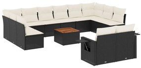 3257127 vidaXL Set mobilier de grădină cu perne, 13 piese, negru, poliratan