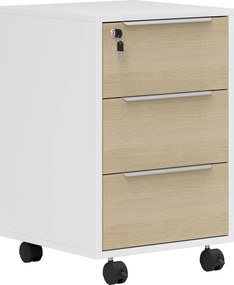 HOMCOM Dulap de Birou cu 3 Sertare, 4 Roți, Comodă de Birou cu Sistem de Blocare și 2 Chei pentru Documente Format A4, Dulap Vertical pentru Studiu, 40x40x63.5 cm, Alb și Stejar | Aosom Romania