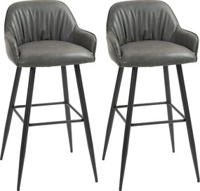 HOMCOM Set 2 Scaune de Bar din Piele Ecologică PU, Scaune Înalte cu Suport pentru Picioare, 52x53x99 cm, Gri Închis | Aosom Romania