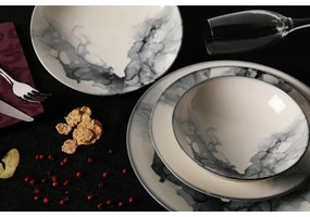 Set de veselă, 24 piese, alb/negru, porțelan