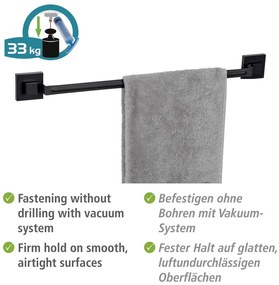 Suport pentru prosoape negru autoadeziv din oțel inoxidabil Quadro – Wenko