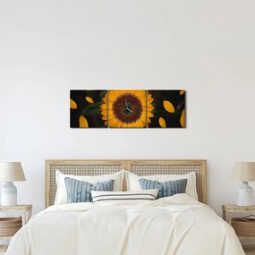 Tablou - Floarea soarelui și petale (cu ceas) (90x30 cm)