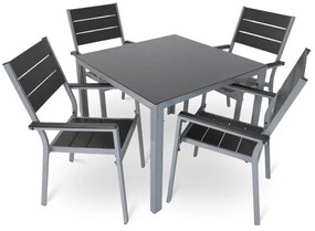 Set de gradina Fargo 2, pătrat - 4 locuri, negru/gri