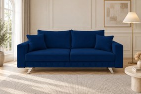 Canapea extensibilă Amara catifea, bleumarin, picioare argintii, cu ladă de depozitare