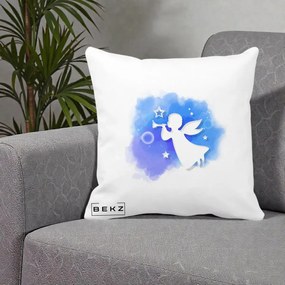 Perna Decorativa Inger cu Trompeta Albastru, 40x40 cm, Alba Mata, Husa Detasabila, Perna Inclusa, BEKZ®