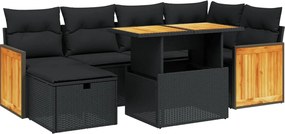 vidaXL Set canapele de grădină cu perne, 7 piese, negru, poliratan