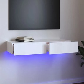 832878 vidaXL Comodă TV cu lumini LED, alb extralucios, 90x35x15,5 cm