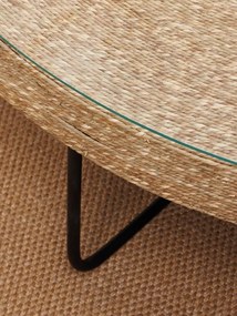 Masuta de cafea din iuta naturala si blat din sticla, "Dina"