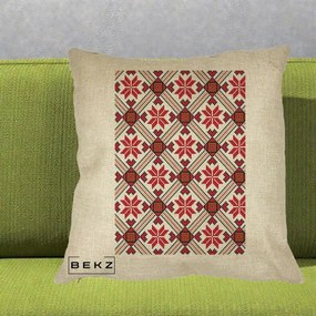 Perna Personalizata Motiv Traditional Ie Romaneasca Rosu, 40x40 cm, Crem, Husa Detasabila, Perna Inclusa, BEKZ®